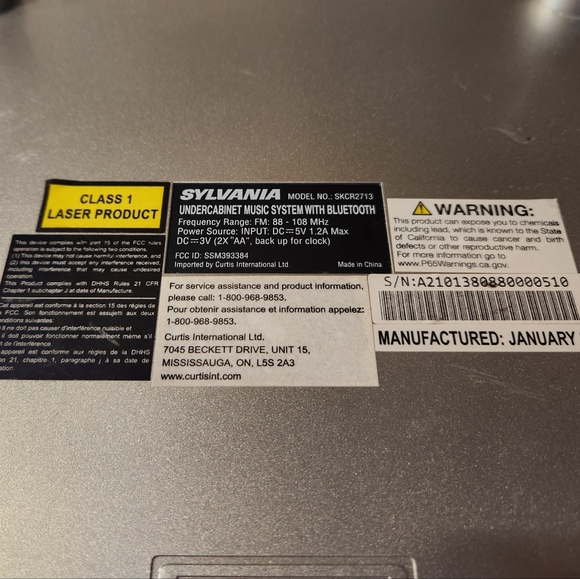 Sylvania Under Counter BLUETOOTH CD Player FM Radio (SKCR2713) **TESTED* - Picture 3 of 8